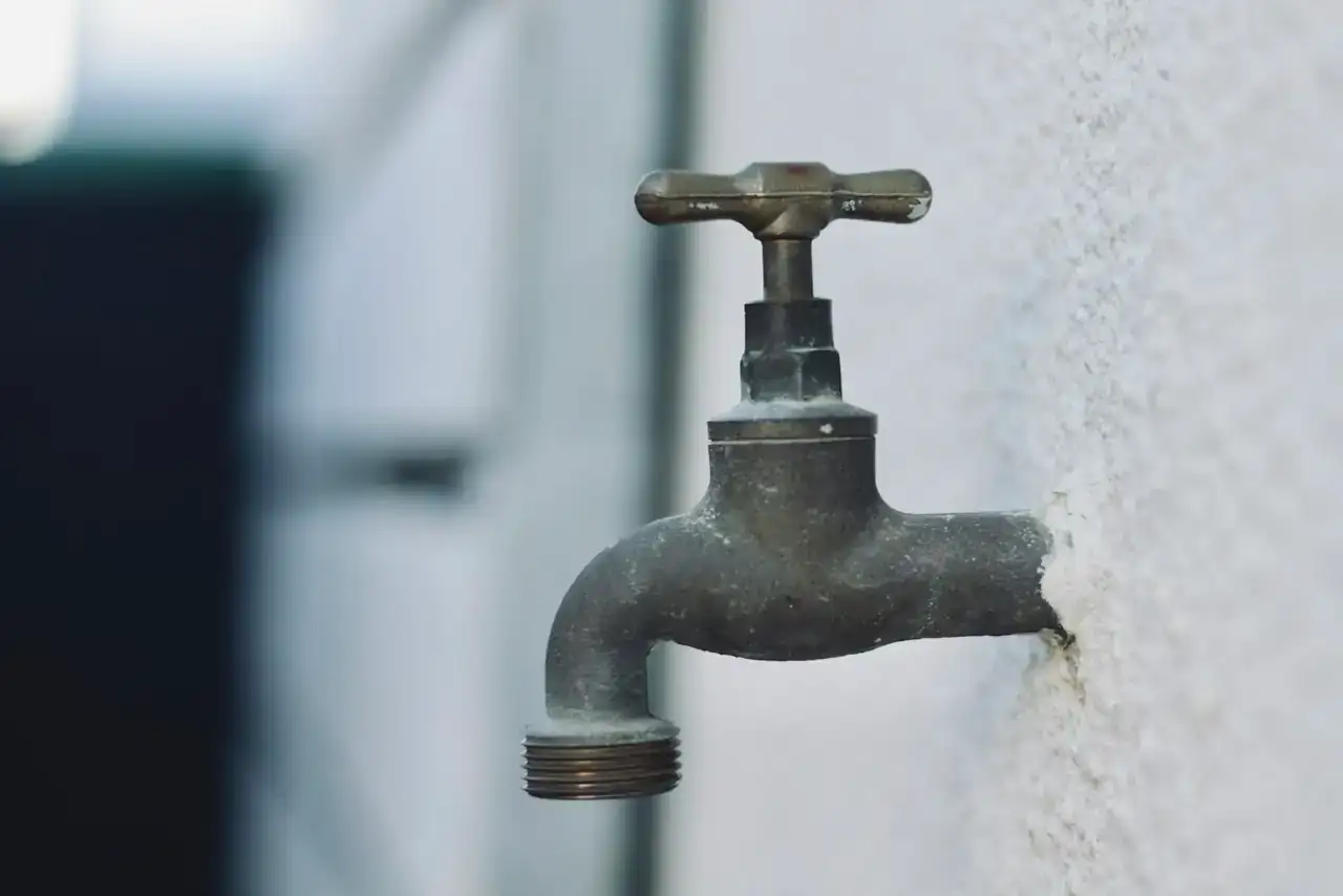 Outdoor hose bib on an exterior wall